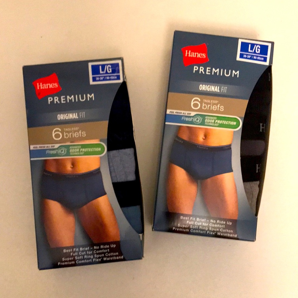 2 Boxes of 12 Hanes Premium Briefs men's size L Cotton Tagless Odor Protection